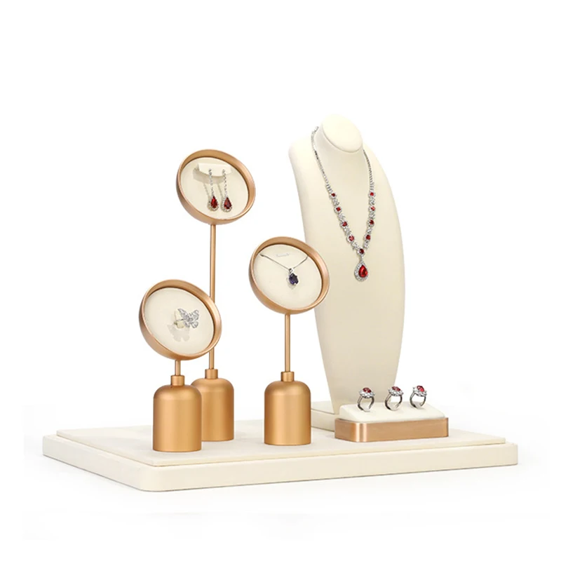 Light luxury jewelry display props, beige microfiber necklace, earrings, rings display stand, high-end jewelry display rack