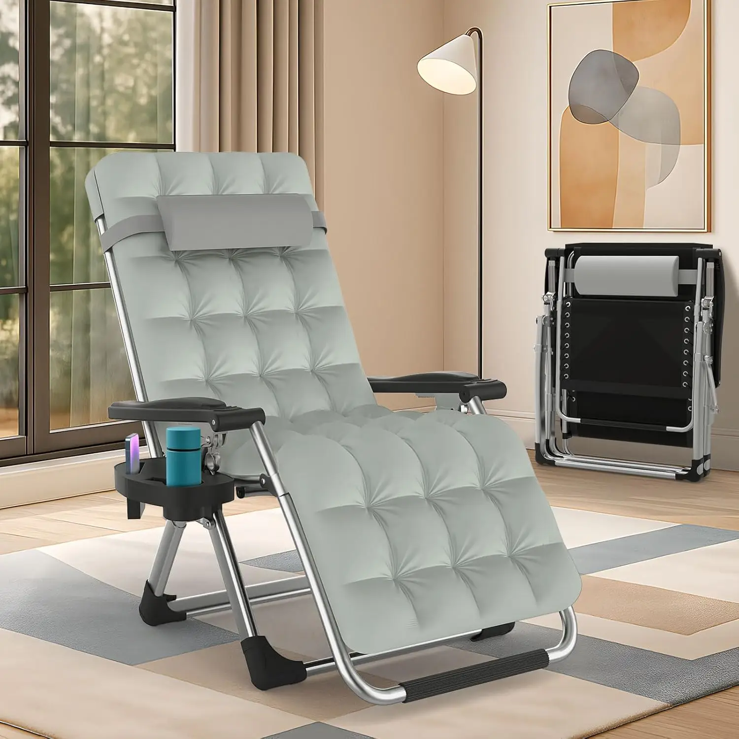 

Zero Gravity Recliner Chair w/Upgraded Lock, Removable Cushion, Cup Holder Tray & Headrest, Folding Patio Chair, Gray