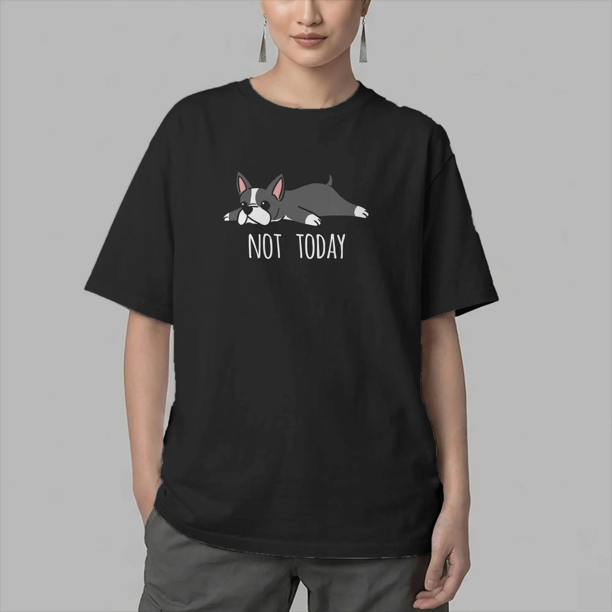 Funny Not Today Boston Terrier Dog Men T Shirt  Vintage Tees Short Sleeve Round Neck T-Shirt 100% Cotton Gift Idea Clothing