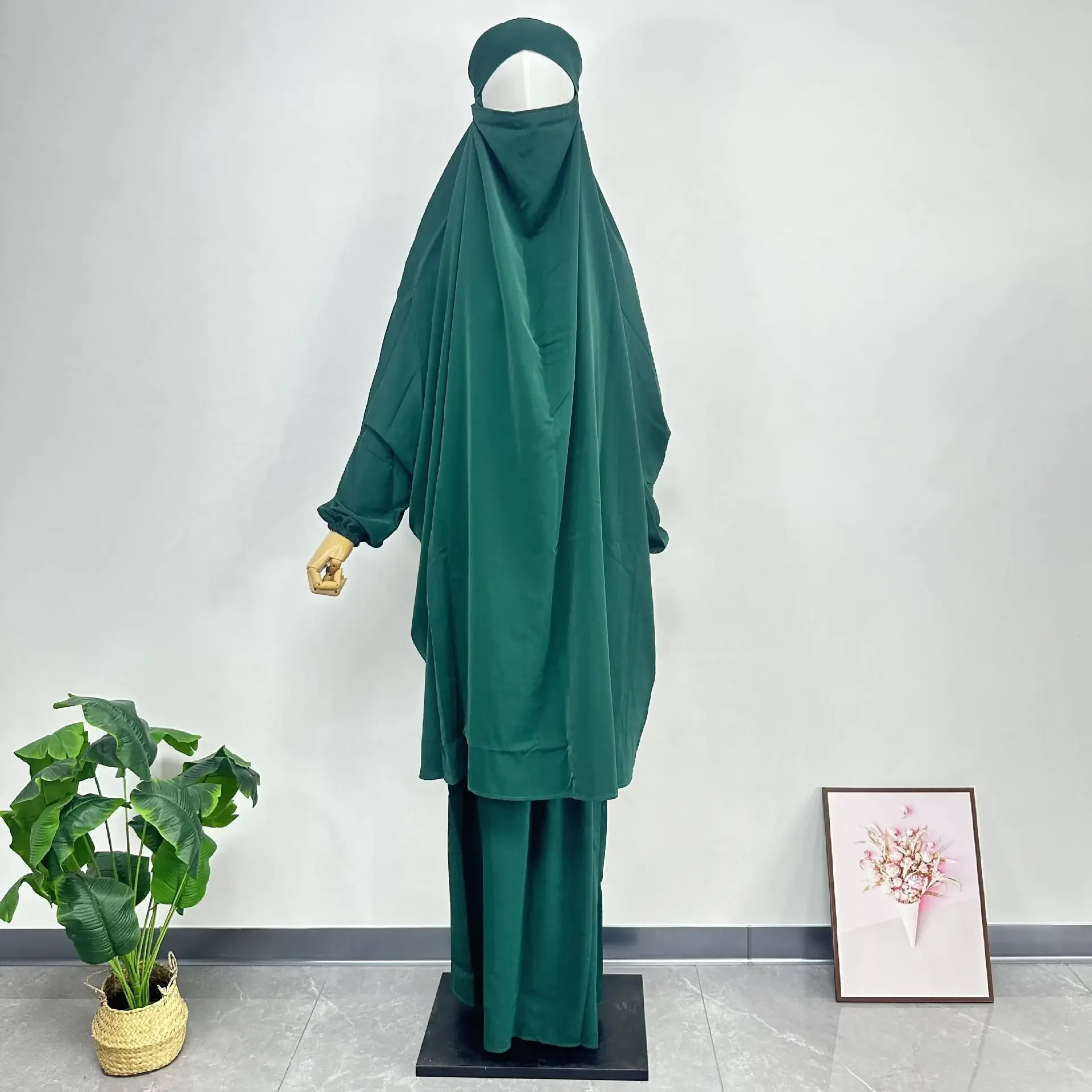 2 قطعة رمضان خيمار مقنعين عباية مسلم مجموعات النساء عيد الجلابة تنورة فستان الإسلام الملابس الصلاة الملابس الحجاب جلابية بورقع