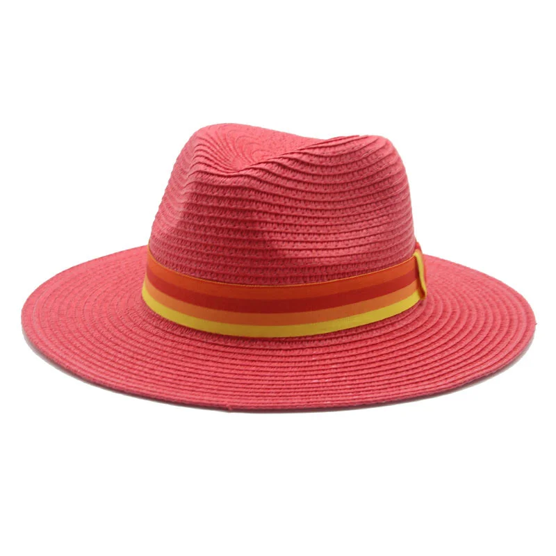 Summer Hats Women Men Wide Brim Ribbon Band Green Red Sun Hats Sun Protection Casual Outdoor Beach Straw Hats Sombreros De Mujer image 5