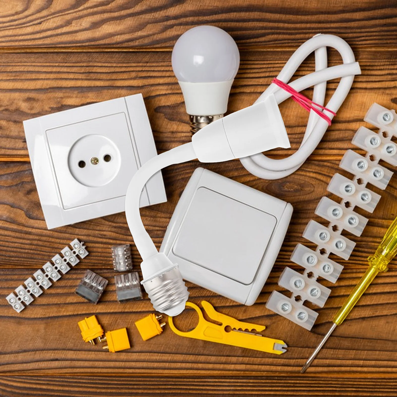 

E27 To E27 Light Bulb Socket Adapter Flexible Extension Arm 360° Rotation For High Ceilings Indoor Outdoor Lighting Fixture