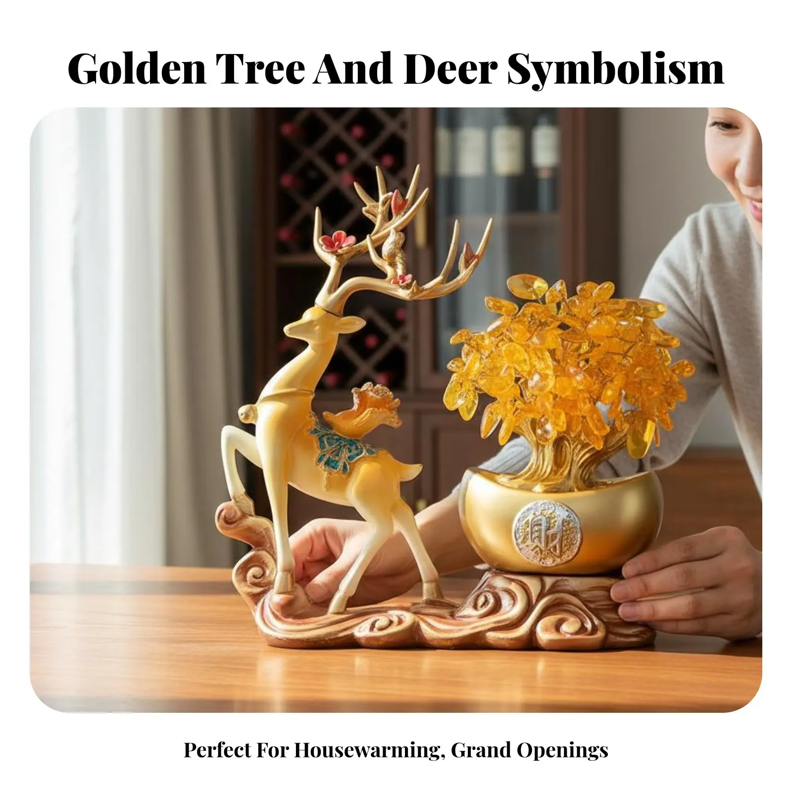 

Декоративное изделие из смолы «Денежное дерево» с золотым оленем, для дома, офиса, бара, подарок на новоселье