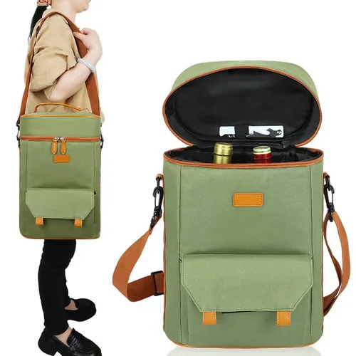 Imagen 1 del producto Bolsa portátil de dos botellas para vino, bolsa acolchada para cámara de viaje, organizador para acampar al aire libre, funda interior, bolso portátil para playa