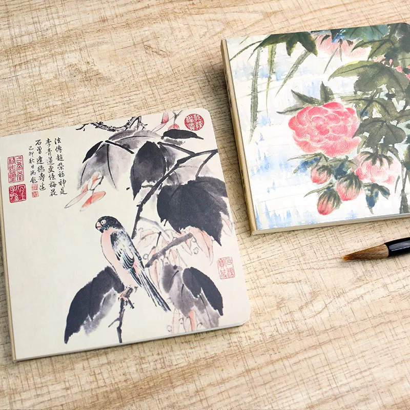 Square Notebook Autumn Flower Chinese Painting Blank Inside Journals Diary Planner Office School Supplies Stationery