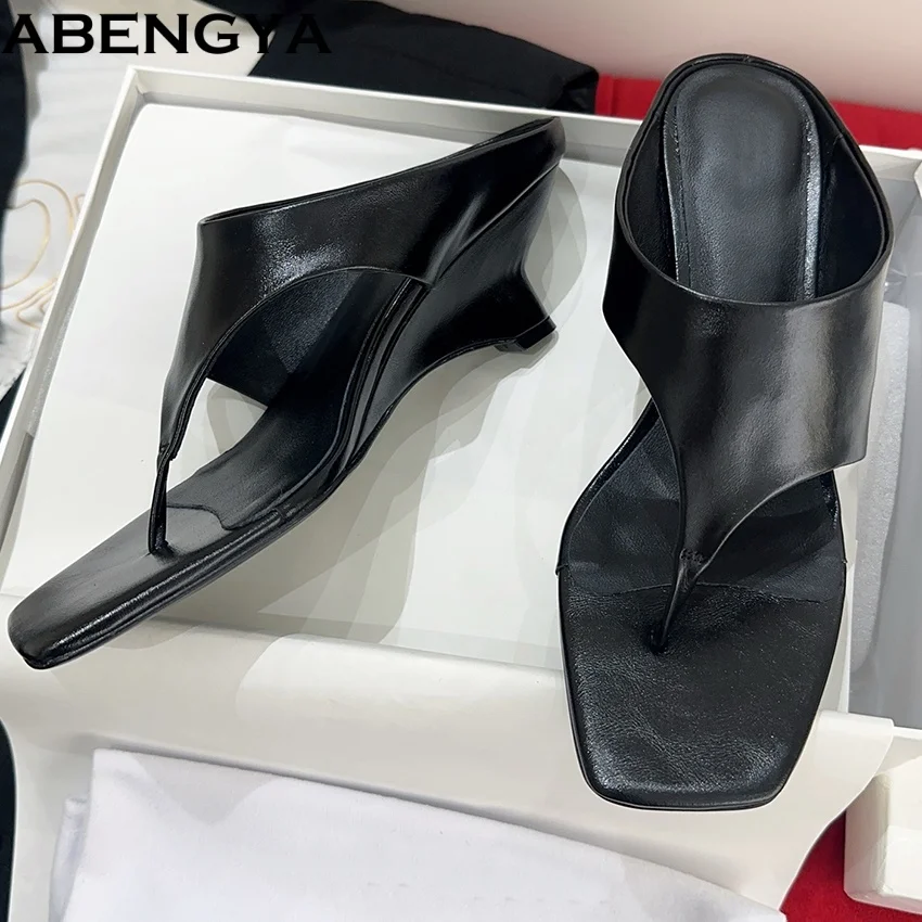 

Summer Flipflops Wedges Heels Slippers Women Sandalias Square Toe Slides Sexy Holiday Dress Shoes For Woman Slippers Mujer