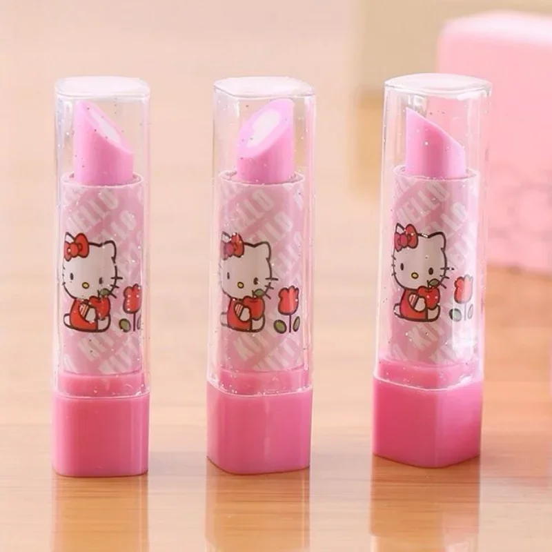 Sanrio New Anime Peripheral Kawaii Cartoon Cute Hello Kitty Lipstick Eraser Creative Stationery Prize Festival Gift Wholesale