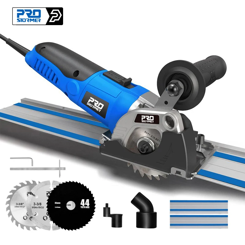 120V/230V Mini Circular Saw 500W Plunge Cut Track Cutting Wood Metal Tile Cutter 3 Blades Electric Saw Power Tool by PROSTORMER