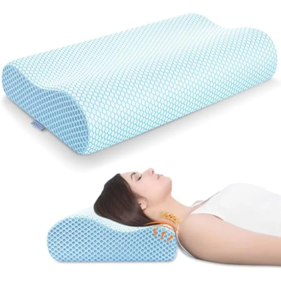 

Memory Foam Pillow, Neck Contour Cervical Orthopedic Bed Pillow for Sleeping Side Back Stomach Sleeper, Ergonomic Design for Ne
