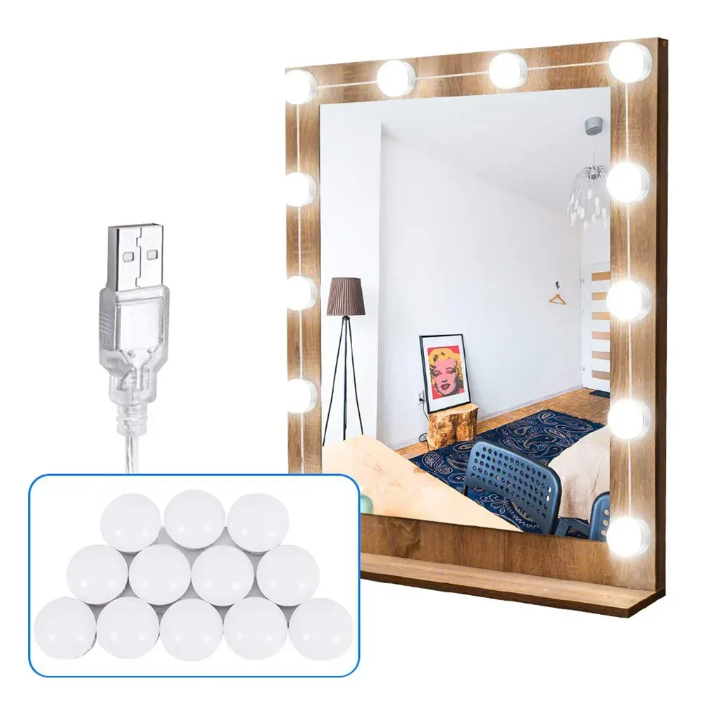 Lumière LED USB pour miroir de maquillage professionnel, ampoules amovibles, miroir cosmétique avec lumière IQUE Table, vanité, 12 poignées