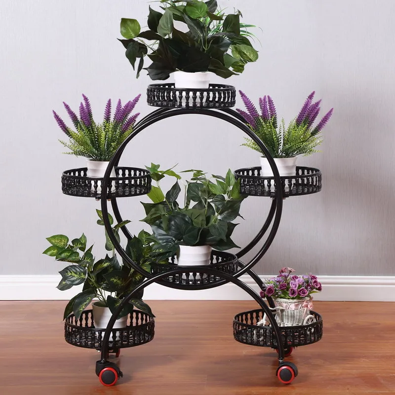 European Style Iron Art Living Room Flower Rack Balcony Floor Type Green Rose Rack Multi-Layer Indoor Flower Pot Rack