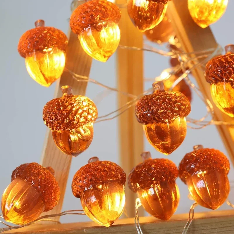 

3D Acorn Lights String Pine Cone Orange Fall Lights Battery Operated Lighting Autumn Holiday Thanksgiving Decorative Fairy Light