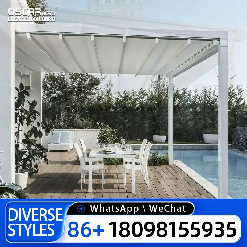 

Outdoor Motorized Retractable Patio Canopy with LED Lights Waterproof Pergola Roof for Gardens Patios Backyards Retractable Cano