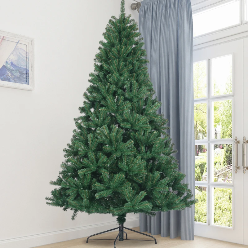 

8ft Artificial Christmas Tree Full Natural Spruce PVC Fir Tree Foldable Metal Stand Unlit Green Living Room Christmas Decor