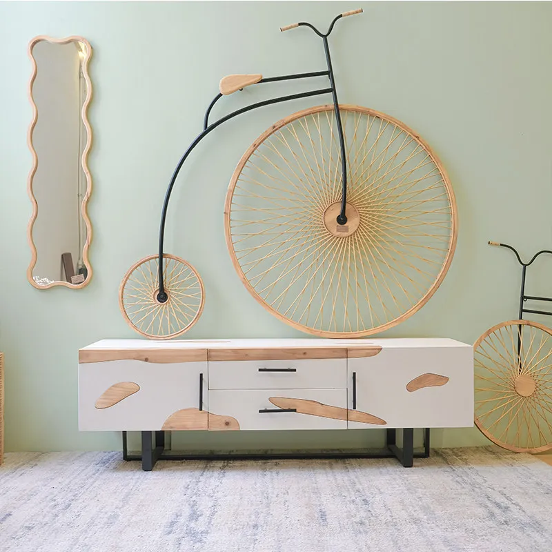 

Тумба под телевизор в скандинавском стиле, цвета натурального дерева, креативный дизайн, для небольшой квартиры, из массива дерева, простая, для отдыха, пристенная тумба для гостиной