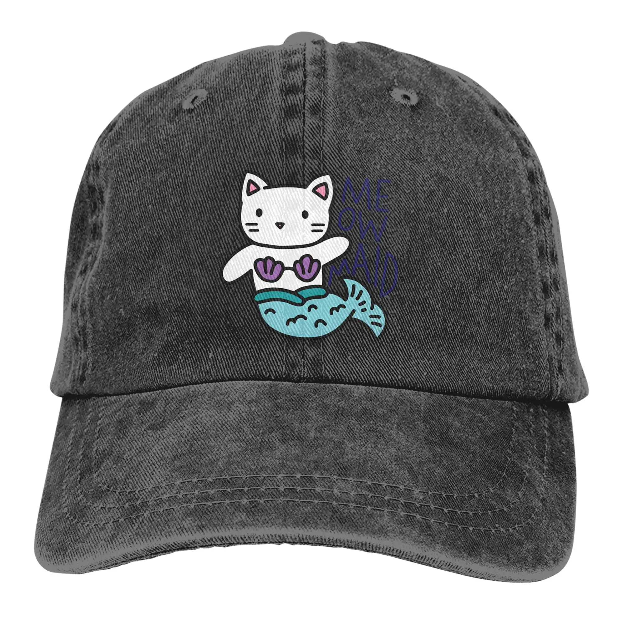 Cat Mermaid Denim Cap for Men Women Adjustable Distressed Vintage Teens Kids Unisex Hat Snapback Unisex Four Seasons