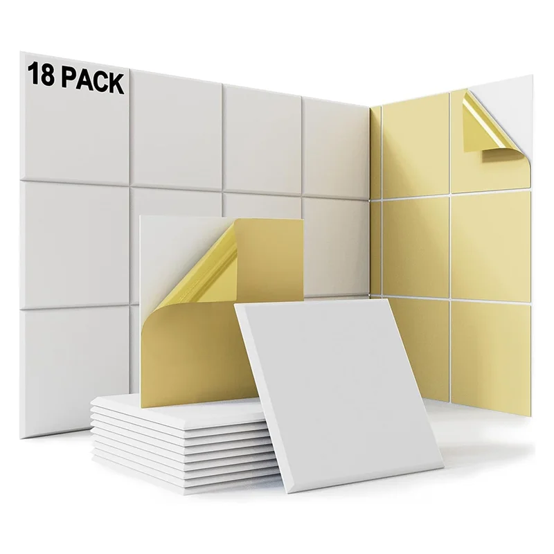 ألواح صوتية ذاتية اللصق M87K، 18 قطعة، بطانة مقاومة للصوت مقاس 12 × 12 × 0.4 بوصة، لوحة ممتصة للصوت لمنزل KTV، أبيض #5