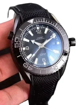 ساعة رياضية أوتوماتيكية للرجال بتوقيت جرينتش أحمر أزرق أسود سيراميك ستانلس ستيل ياقوت قماش مطاطي مخصص