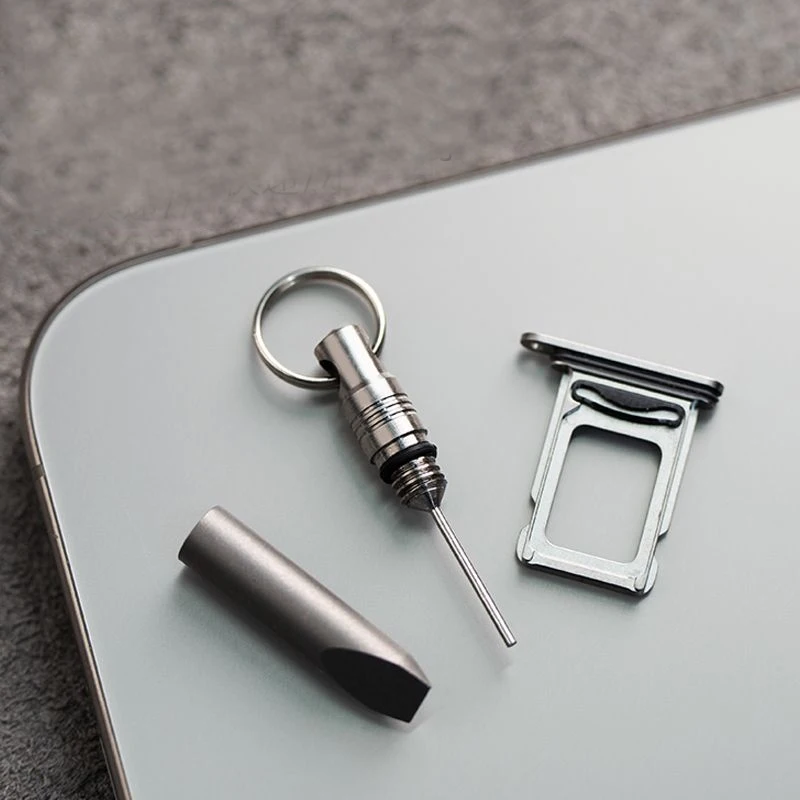 Titanium Alloy Multifunctional Key Pendant Universal Mobile Phone Card Retrieval Pin Reset Device SIM Card