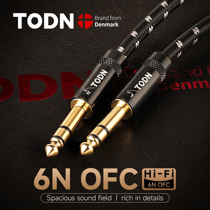 TODN High-End 6N OFC Aux-Audiokabel 6,5 mm 24K vergoldeter Klinkenstecker für Mikrofon, Verstärker, CD-Player, Lautsprecher