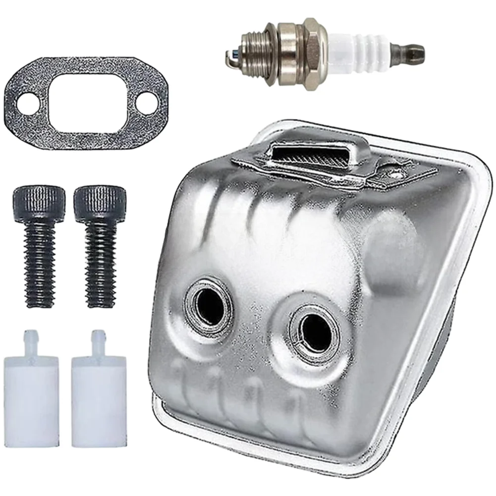 For Garden Maintenance Chainsaw Muffler Aluminized Steel Pipe Quick Install Chainsaw Part Chainsaw Muffler Silver
