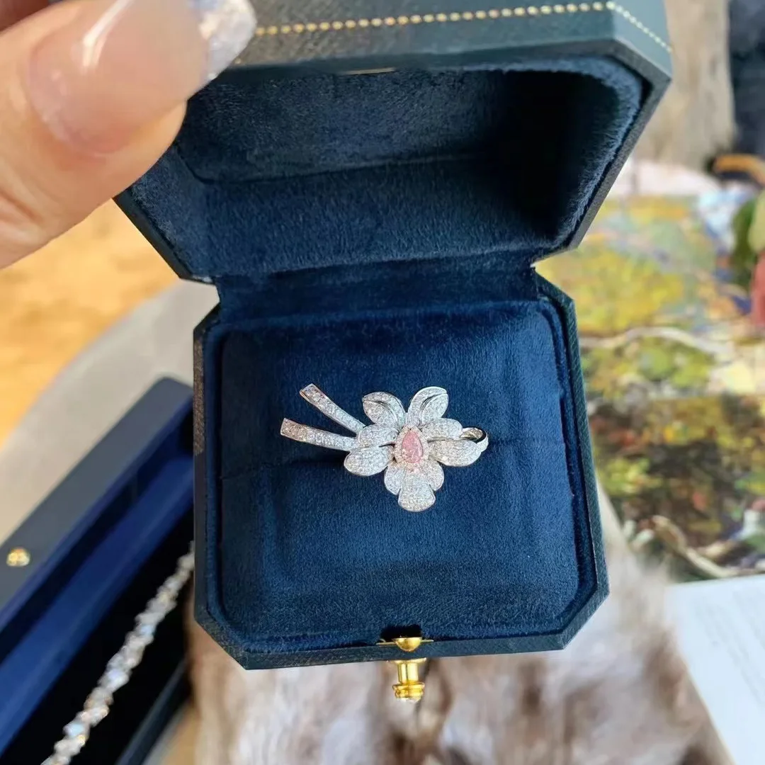 Romantic Bowknot Flower Rings for Women 925 Sterling Silver Wedding Accessories Lady Open Ring Fashion Jewelry