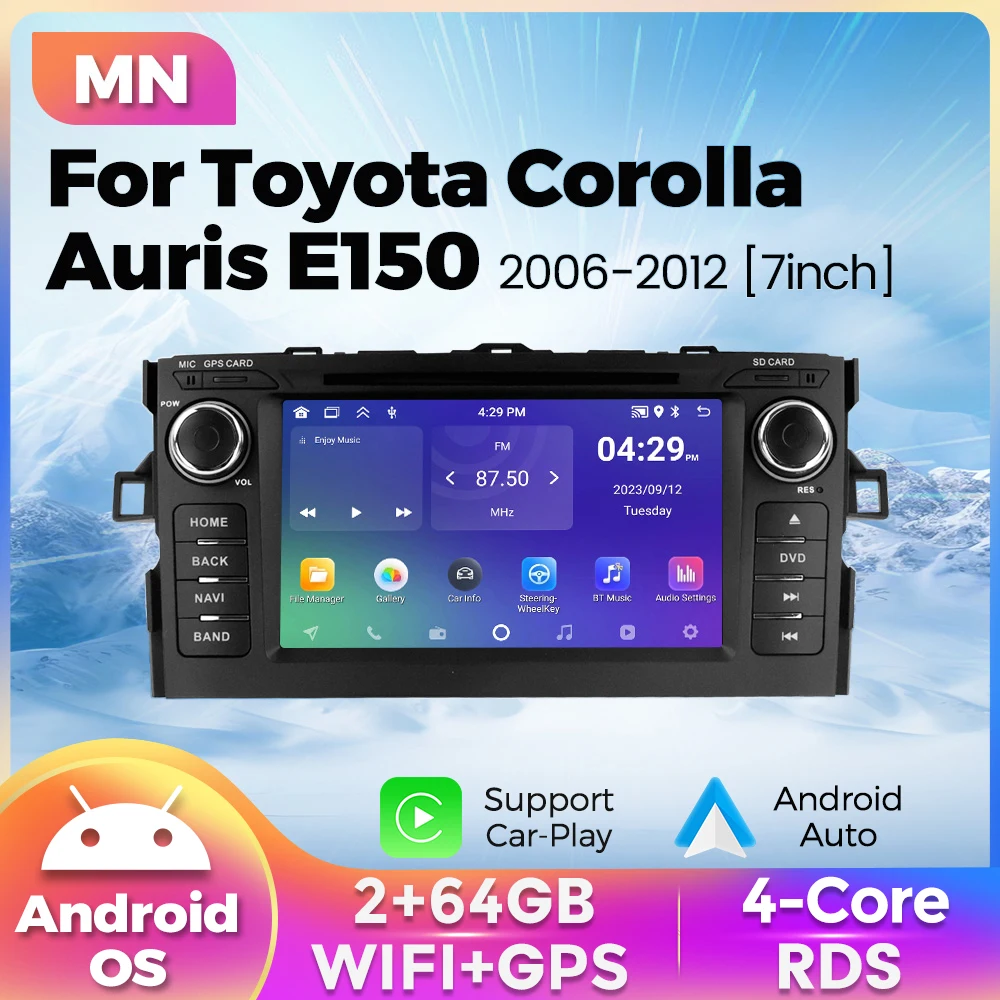 Android Car Radio Wireless CarPlay Auto Multimedia Video Player GPS Navigation BT WIFI For Toyota Auris E150 Corolla 2006-2012