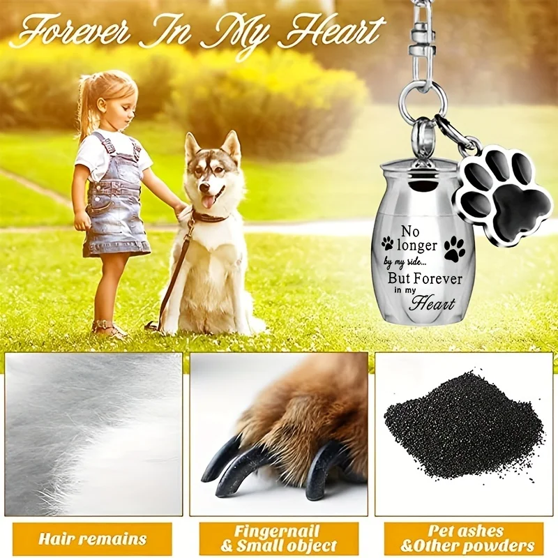 Pet Urns Keychain Dog/Cat for Ashes Cremation Jewelry Paw Print Memorial Keepsake