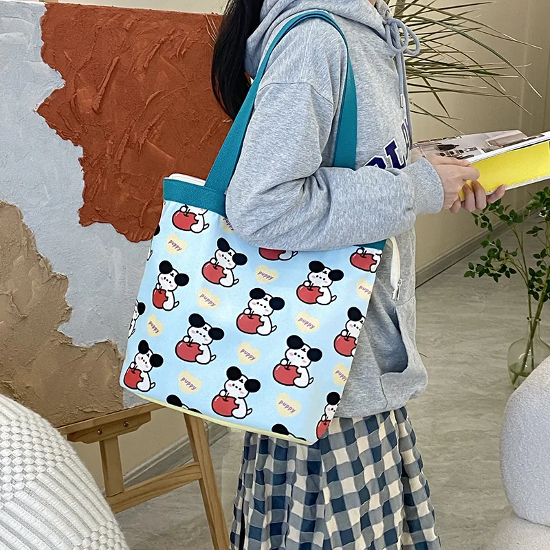 Kawaii Sanrio Pochacco Portable Handbag Illustration Printed Shoulder Bag Large Capacity Zipper Pocket Shopping Bag Girls Gift