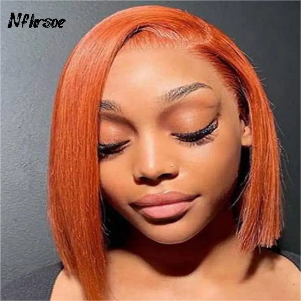 

Brazilian Colored Human Hair Wig 13x4 Ginger Orange Straight Short Bob Transparent HD Lace Frontal Wigs Pre Plucked For Women