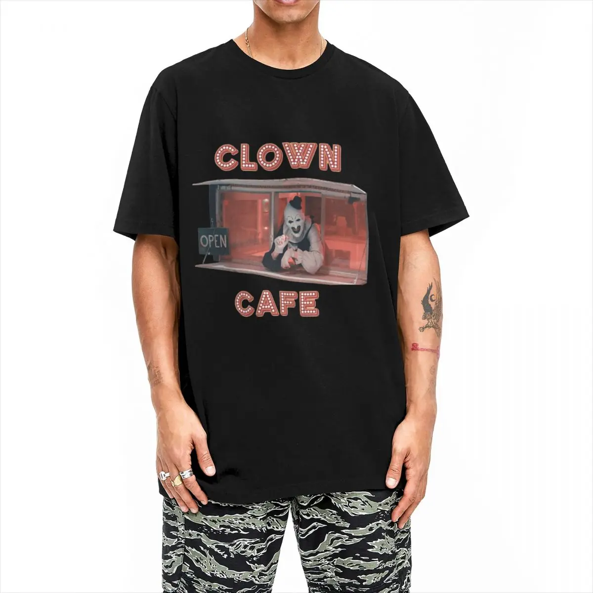 Men Women Terrifier Clown Cafe T Shirts Cotton Tops Humorous Short Sleeve Crew Neck Tees Gift Idea T-Shirt