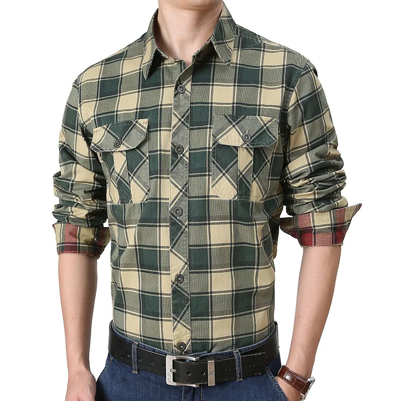 New Fashion Full Sleeve Plaid Shirts Men Casual Outdoor Style Spring Leisure Clothing