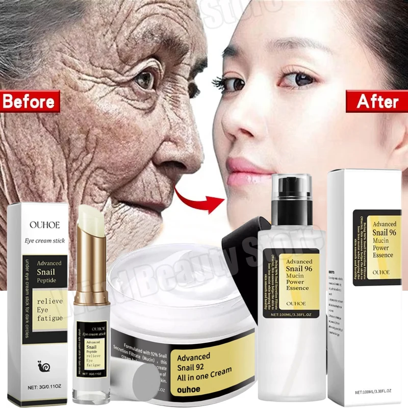 Wrinkle Remover Face Set Snail Serum Face Moisturizer Firm Lift Anti-Aging Serum Fade Fine Lines Whitening Korean Original Cream