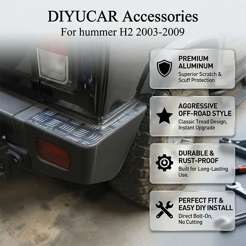 

Защитная накладка на боковую часть заднего бампера для Hummer H2 2003-2009, из алюминиевого сплава, серебристая, декоративная накладка-защита