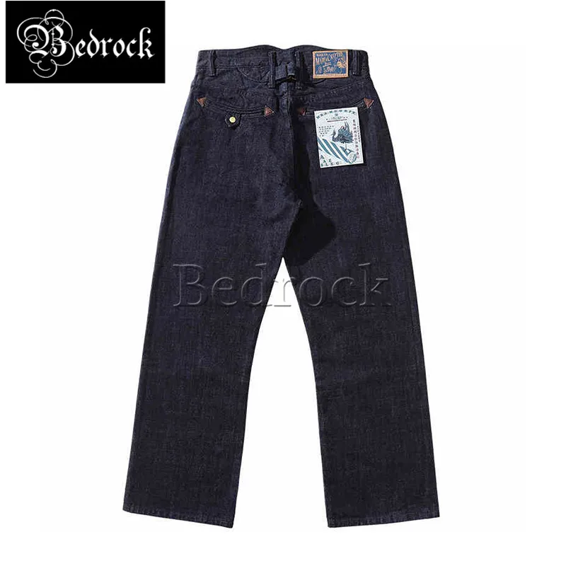 MBBCAR 15.7OZ Men\'s Jeans Deep Blue Sirospun Warp and Weft Double Dyed Selvedge Denim Dress Pants High waisted Wide leg Trousers