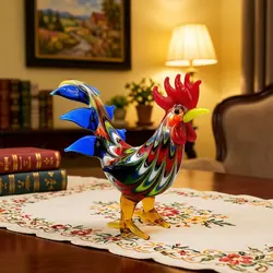 New Colorful Folk Art Style Murano Glass Rooster Figurine Miniature Handmade Animal Statue Home Decoration Novelty Gift For Kids