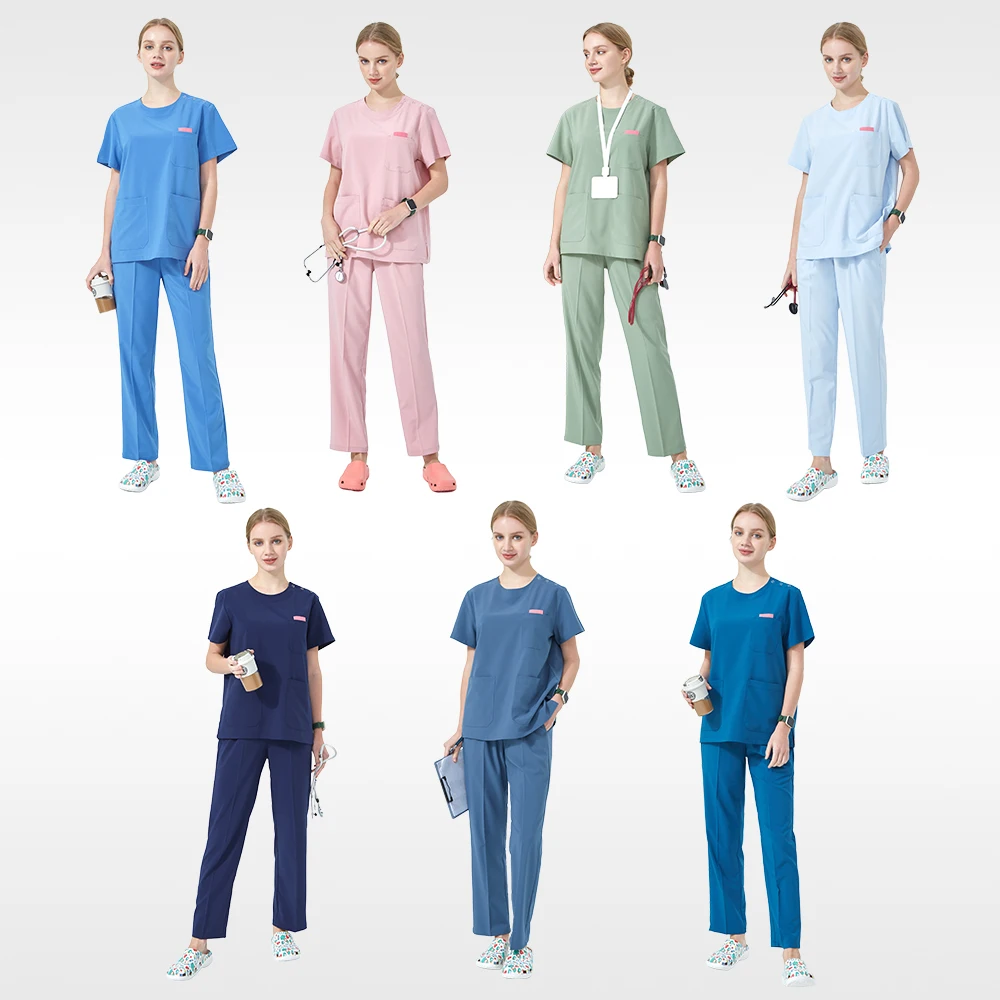 

Quick-Dry Women Hospital Working Uniforms Top and Pants Breathable Medical Uniform Lab Surgeon Surgical Sets S02