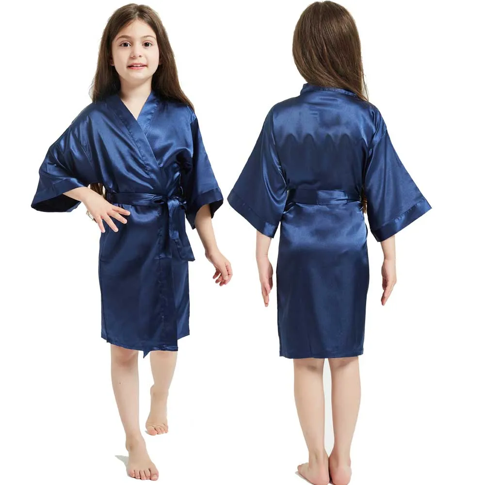 Girls Silky Satin Robes Children Pure Kimono Dressing Gown Bridal Lingerie Sleepwear Wedding Spa Birthday Party Dress Nightgowns