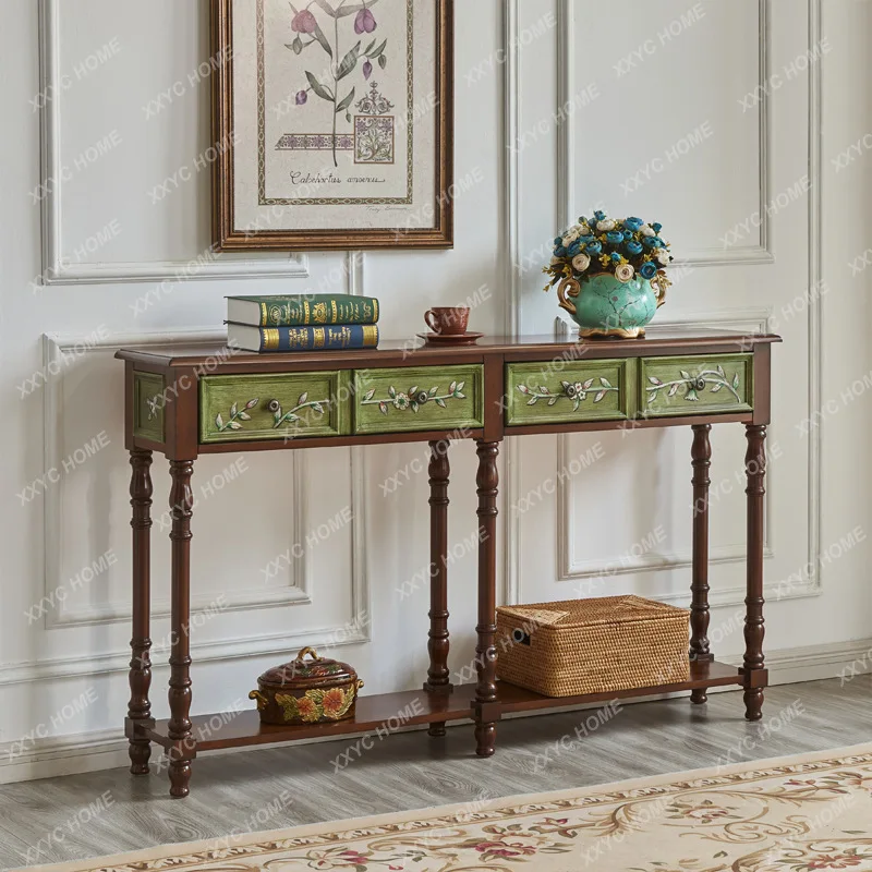 

Painted Furniture Entrance Platform Retro Green Gold Packing Two Buckets Walnut Decorations