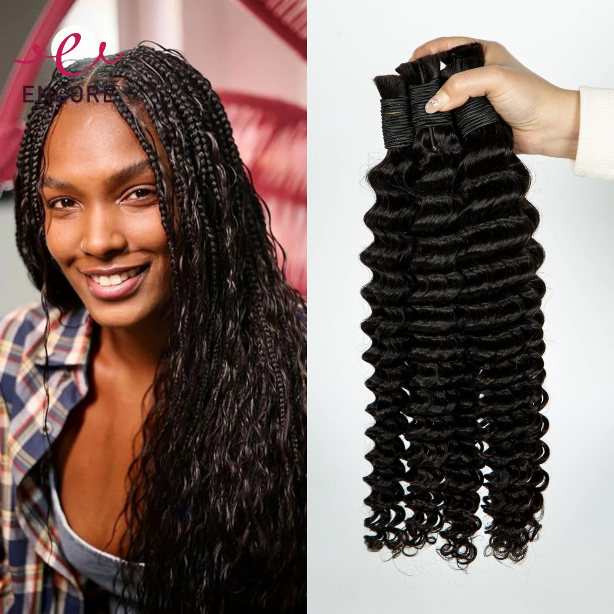 28 Inch 100% Brazilian Human Hair Bundles for Braiding 1 2 3 Bundles Natural Deep Wave Curly No Weft Hair Bulk for Boho Braideds