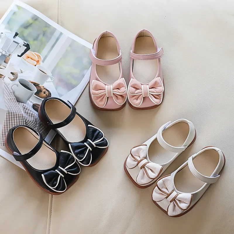 

детская обувь kids leather shoes Spring 2025 popular soft sole kids Fashion princess Bow knot girls mary janes shoe