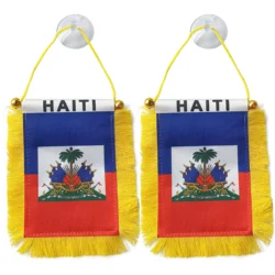 3x5 Inches Haiti Flag, Car Window Hanging Banner-Pack 2