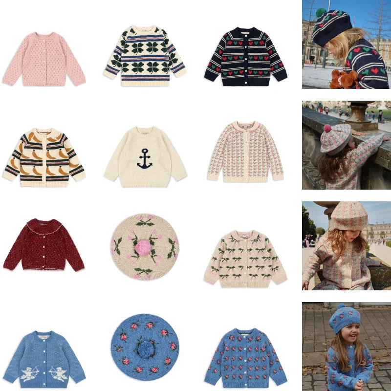 

Комплект детского свитера 25KS, вязаный свитер для девочек, теплый кардиган для фестивалей, шапка для выхода на выход, белое пальто для мальчиков