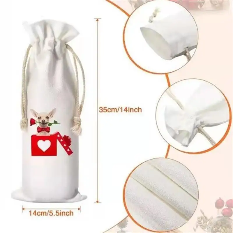 100pcs 14x5.5inch Christmas Decoration Sublimation Blank Wine Bottle Bags with Drawstrings Reusable gift bag Bulk for Halloween