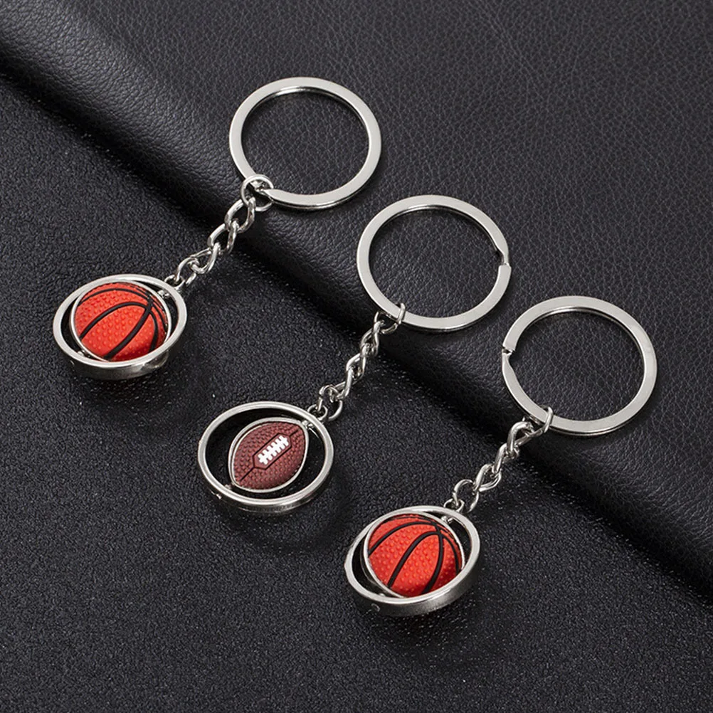 

3 Pcs Rotating Metal Ball Keychain Chic Rings Sports Keychains Rotatable Souvenir Basketball Keyring