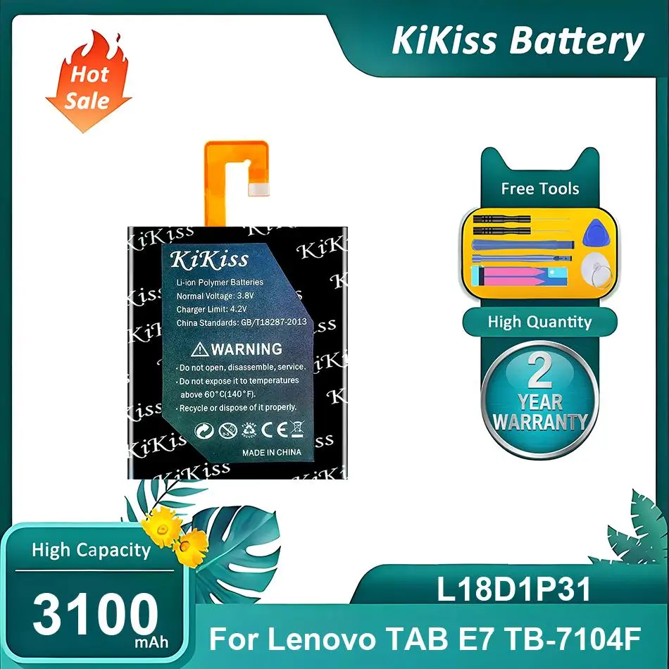 

Перезаряжаемая батарея для планшета Lenovo TAB E7 TB-7104F, L18D1P31, 3100 мАч