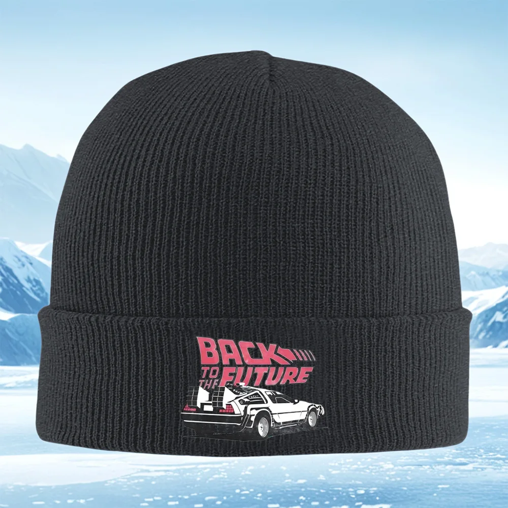 Back Future DeLorean diseño de automóvil ilustraciones hombres mujeres Unisex sombrero de punto gorro Jersey gorra invierno térmico cálido Navidad Ou