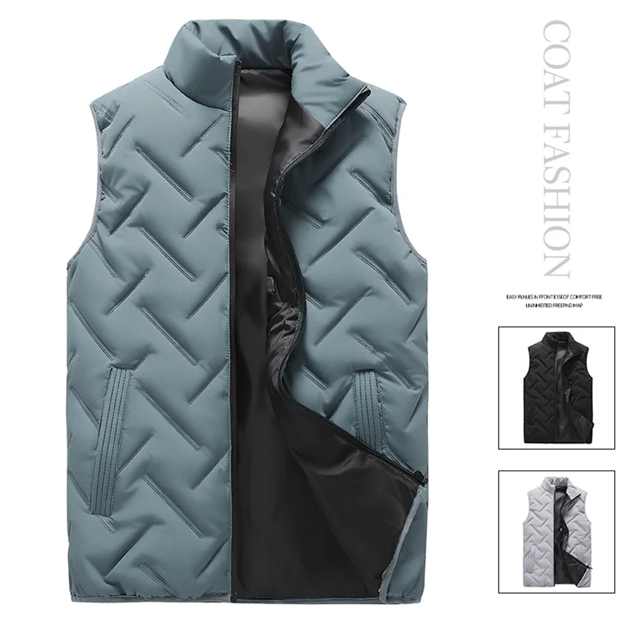 

Winter Cotton Padded Men's Vest Sleeveless Stand Collar Zipper Jacket Soft Warm Casual Waistcoat Male Coldproof Tops Big Size