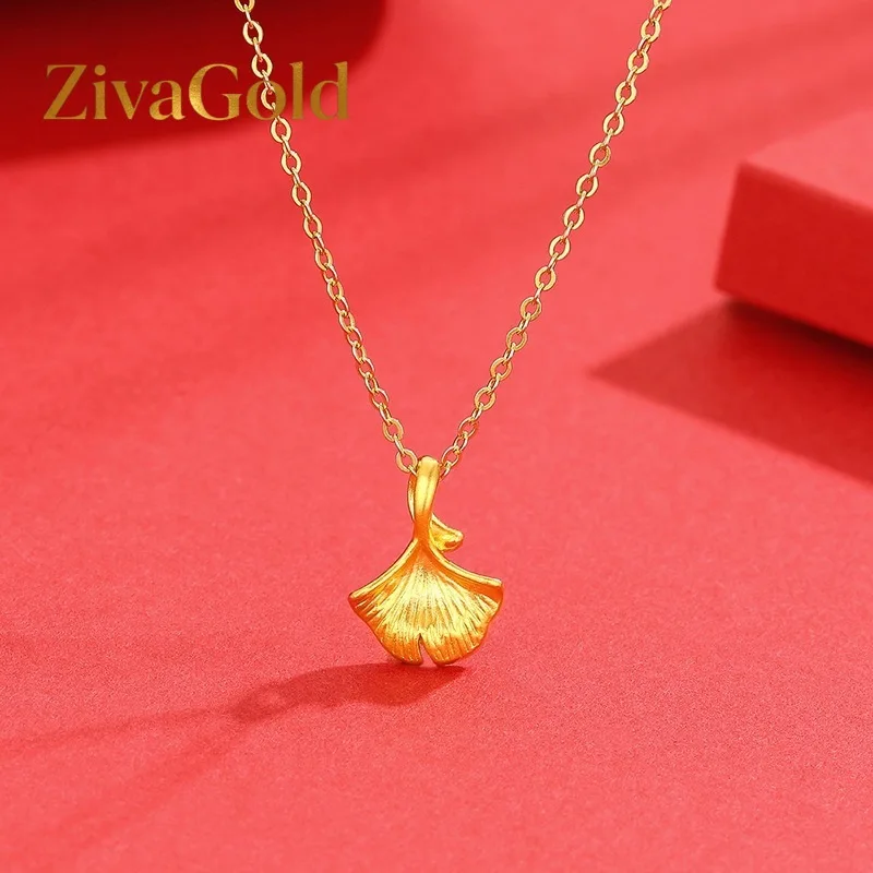 

ZivaGold Luxury 24K 9999 Pure Gold real gold Women's Ginkgo Leaf Pendant Necklace