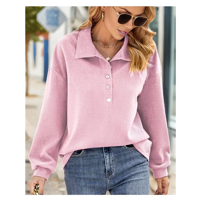 FX-Sudadera oversize da donna a maniche lunghe, tunica, bottoni, collo, tinta unita, top invernali